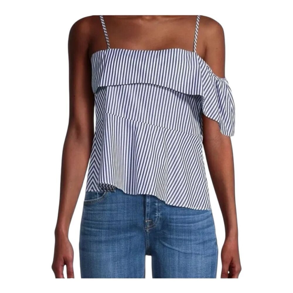 Harshman Women’s Maia Blouse Large Navy Stripes Nautical Adjustable Straps